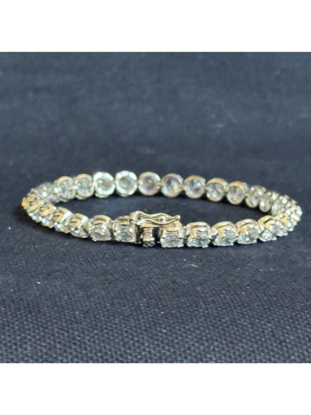 DBJ 925 Sterling Silver Tennis Bracelet w/Round CZ Stones Secure Clasp Vintage - Picture 2 of 10